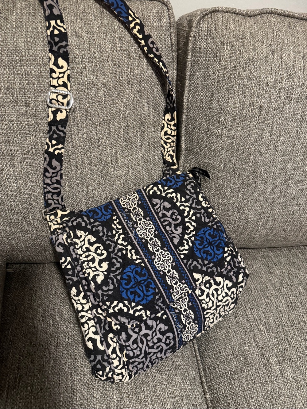 Vera Bradley Patterned Quilted Crossbody Bag in Blue, Black & White